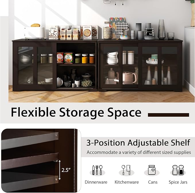 Costzon 2-Pack Wooden Kitchen Storage Cabinet with Adjustable Shelf, Sliding ...