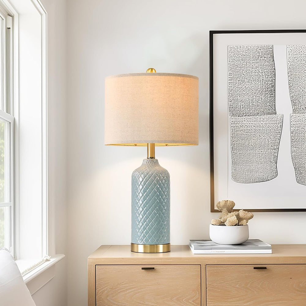 24.25" Modern Ceramic Blue Table Lamps Set of 2 for Living Room Bedroom