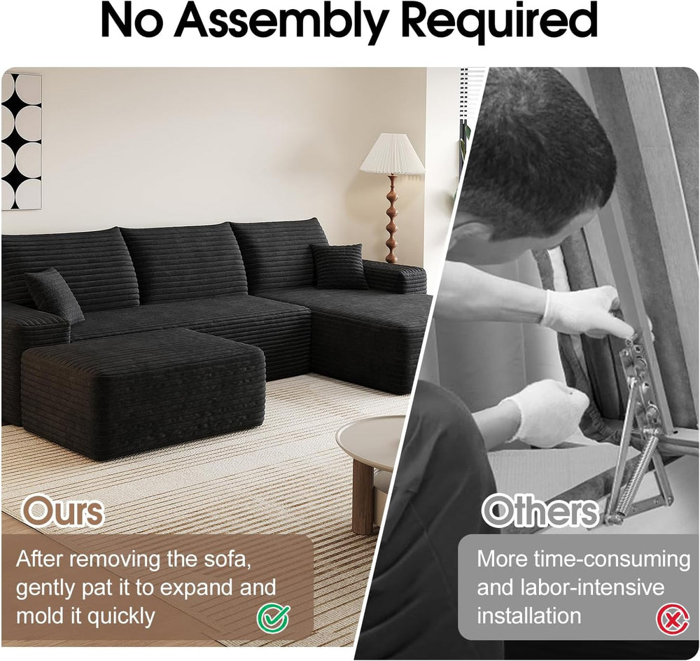 107.5" Comfy U-Shaped Sectional Modern Boneless Corduroy Couch with Chai...