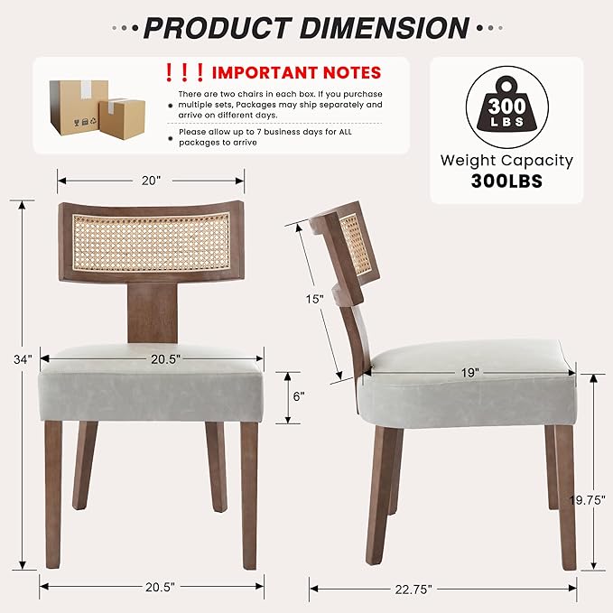 HNY Mid Century Modern Rattan Dining Chairs Set of 4, Farmhouse PU Leather Up...
