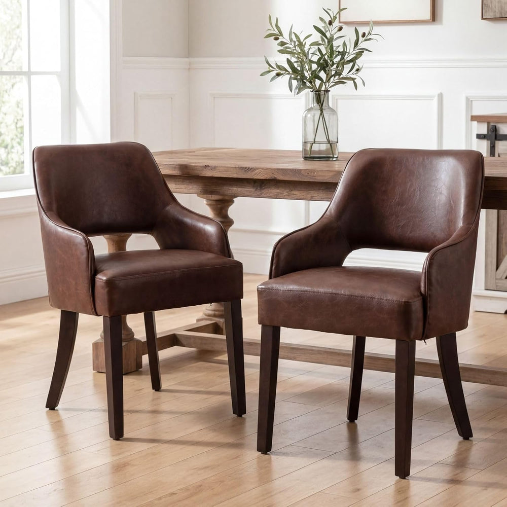 Faux Leather Upholstered Dining Chairs Set of 2 with Arms