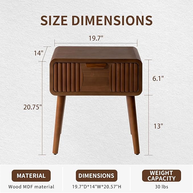 COSIEST Mid Century Modern Nightstand, MCM Vintage Bedside Table with Storage...