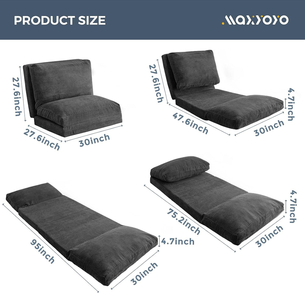 MAXYOYO Folding Sofa Bed, Convertible Chair Couch, Floor Bean Bag Sofa