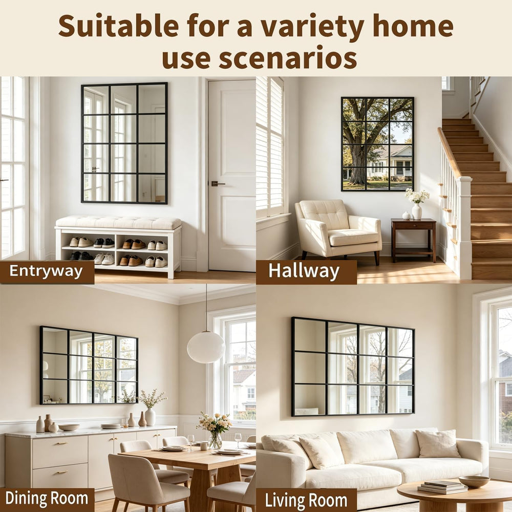 Dewfig Rectangle Wall Mirror, 47"x30" Metal Frame Windowpane Mirror...