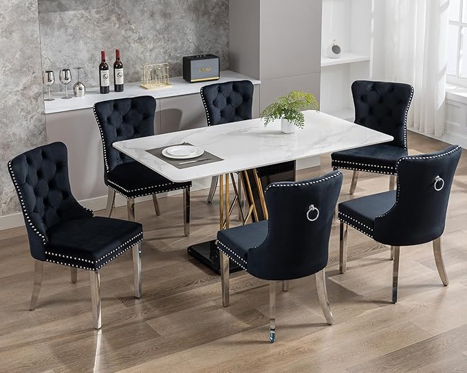 KCC Velvet Dining Chairs Set of 6, Upholstered High-end Tufted Dining Room Ch...