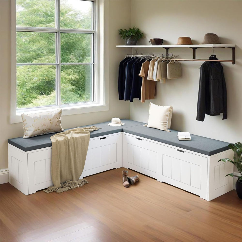 L-Shaped Corner Storage Bench Compartments & Cushioned Seat, Kitchen Brea...