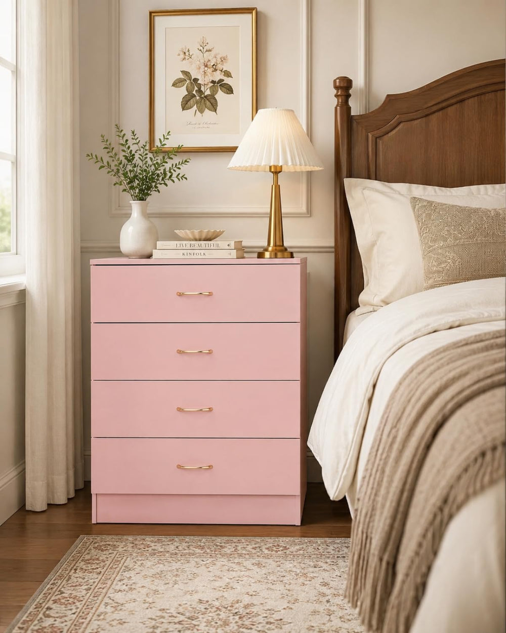 Karl home Pink 4 Drawer Dresser, Modern Small Chest of Drawers