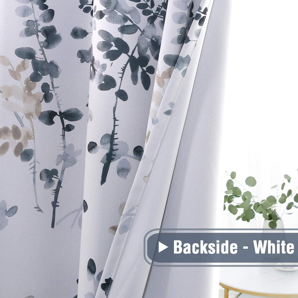 H.VERSAILTEX Blackout Floral Curtains 84”L for Living Room, Bluestone/Taupe