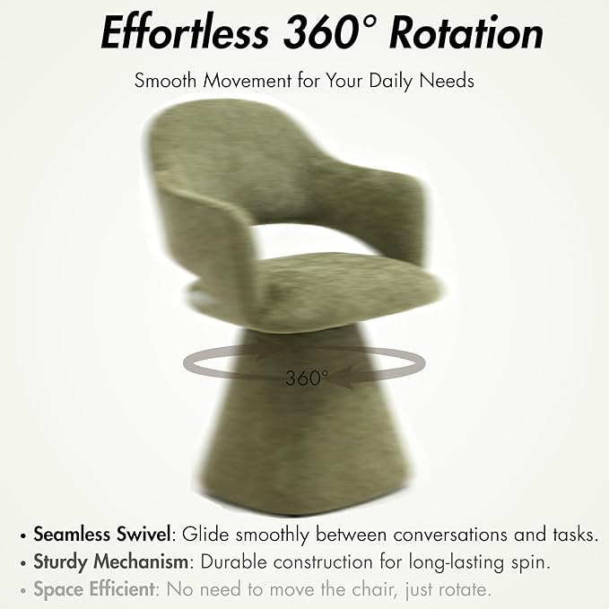 360° Swivel Dining Chair with Arms, Chenille Upholstered Barrel Accent Kitche...