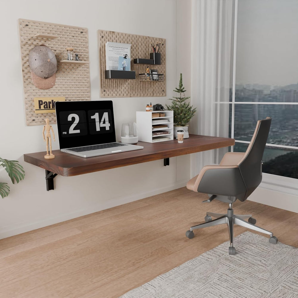 IAE Wall Mounted Folding Table with Pine Wood,36" x 14" Floating Wa...