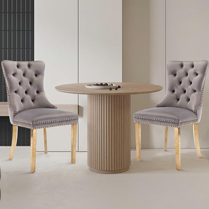 Velvet Upholstered Dining Chairs Set of 2, Modern Style Kitchen Side Chairs w...