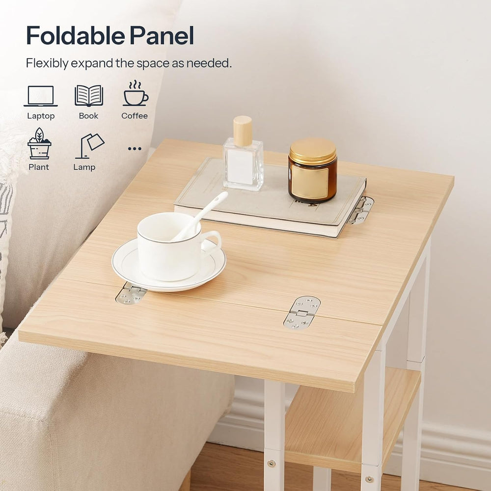 HOOBRO Foldable C Shaped End Table, C Shaped Side Table with Storage Shelf, S...