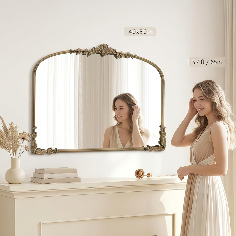 Large Gold Arched Mirror: 40"x30" Matt Gold Vintage Wall Mirror