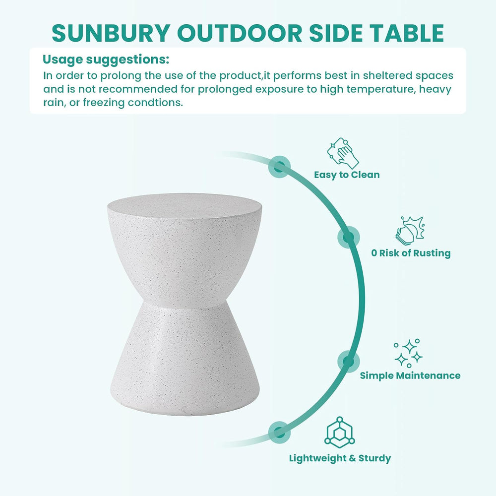 SUNBURY Outdoor Concrete Side Table, 19" H Cement Accent Coffee Table