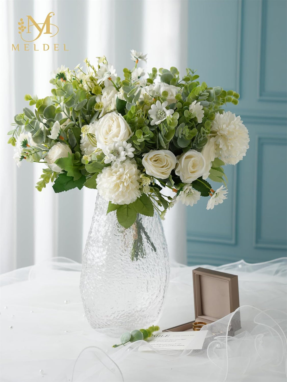 3 Pcs Bouquet Rose Artificial Fake Flowers Eucalyptus Plants Faux Silk Flower...