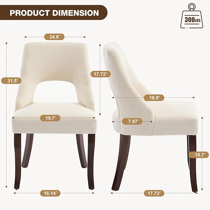 UVV Wooden Dining Chairs Set of 2, Mid Century Modern Fabric Upholstered Dini...
