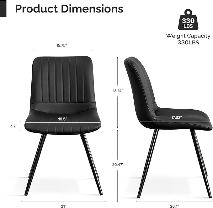 Black Dining Chairs Set of 4, Dining Chairs with Thick Cushions, PU Leather U...