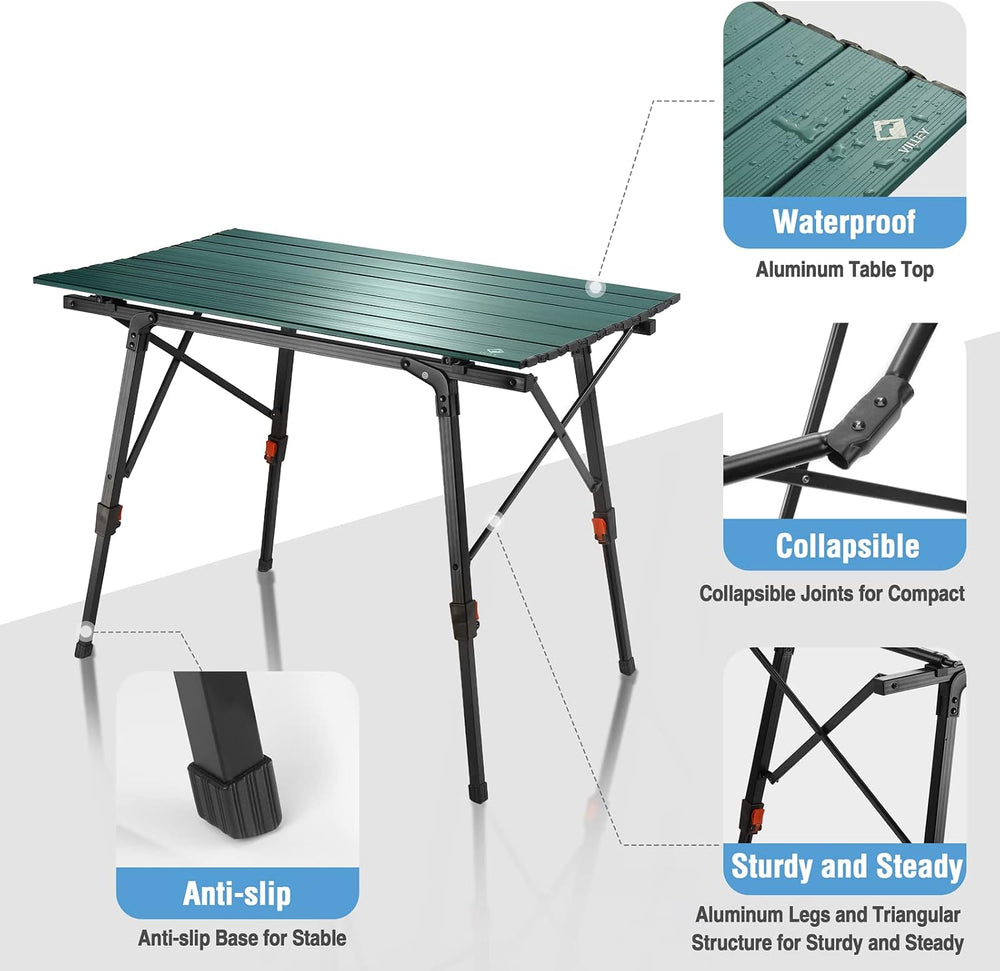 VILLEY Portable Camping Table with Adjustable Legs, Aluminum Folding Table