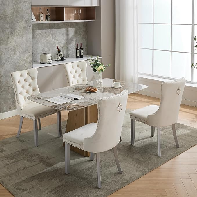 Velvet Dining Chairs Set of 4, High-end Tufted Upholstered Dining Chair with ...