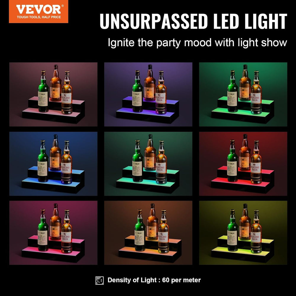 VEVOR LED Lighted Liquor Bottle Display, 2 Tiers 16 Inch Commercial Illuminat...