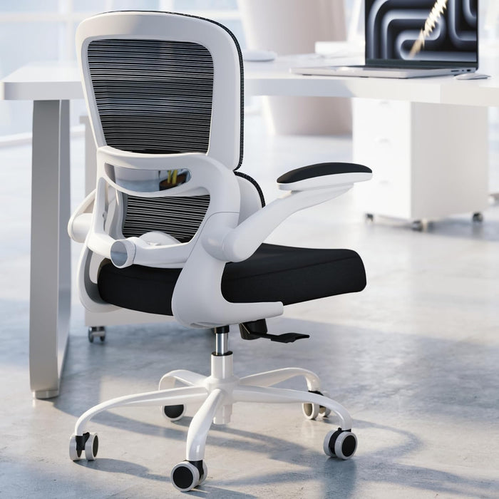 TRALT Office Chair - Ergonomic Desk Chair with Adjustable Lumbar Support, Mesh Computer Chair, Executive Chair for Home Office Comfortable Lumbar Support (1, White+Black)