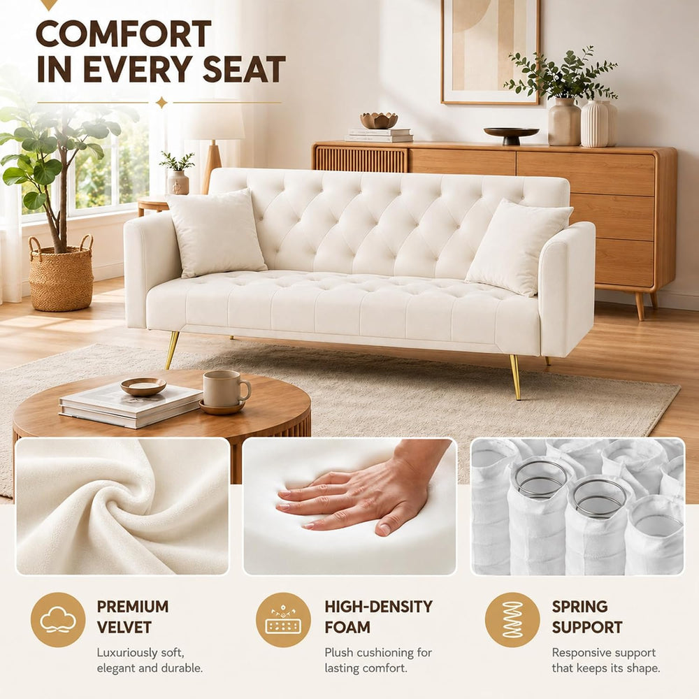 Anwick 72''Modern Velvet Sofa Bed Futon,Convertible Folding Sleeper C...