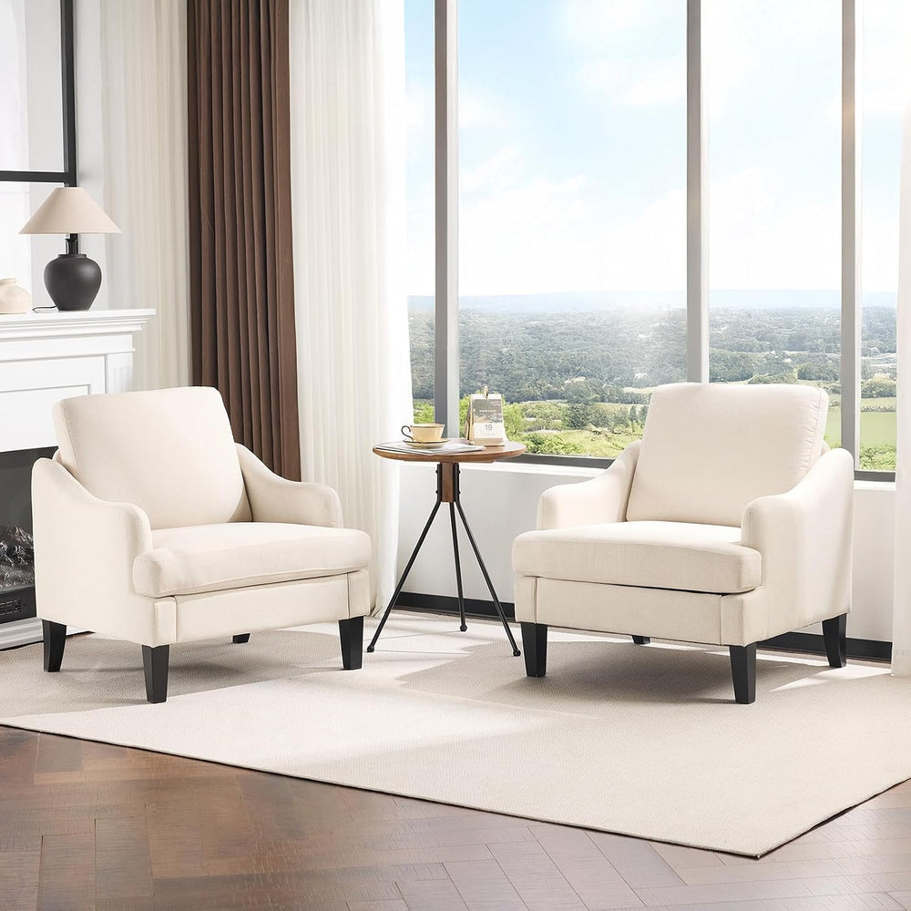 VINGLI Linen Fabric Accent Chair Beige, Modern Upholstered Armchair, Comfy So...