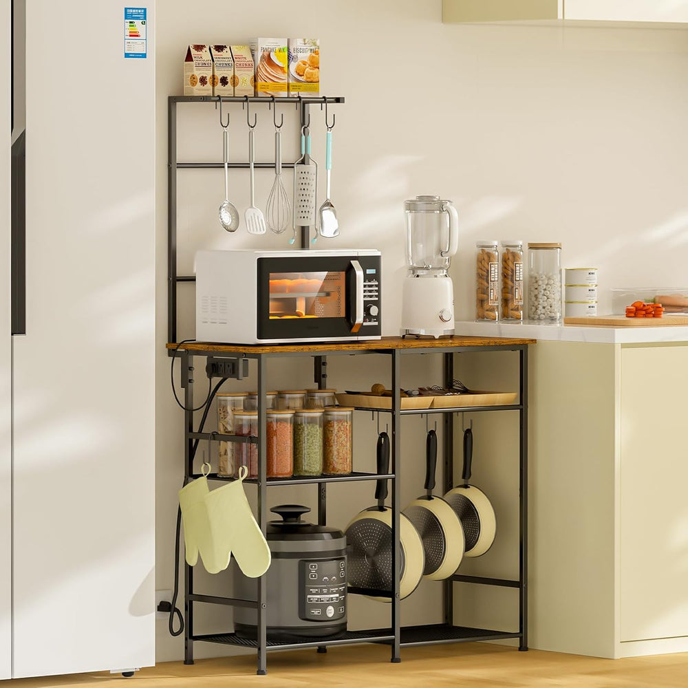 3IngSeagulls Bakers Rack with Power Outlet, Kitchen Microwave Stand with 10 S...