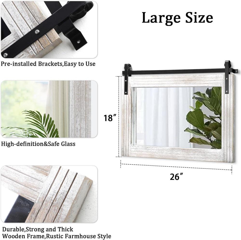 AAZZKANG Large Barn Door Mirror with Wood Framed Rectangle Mirrors for Wall B...