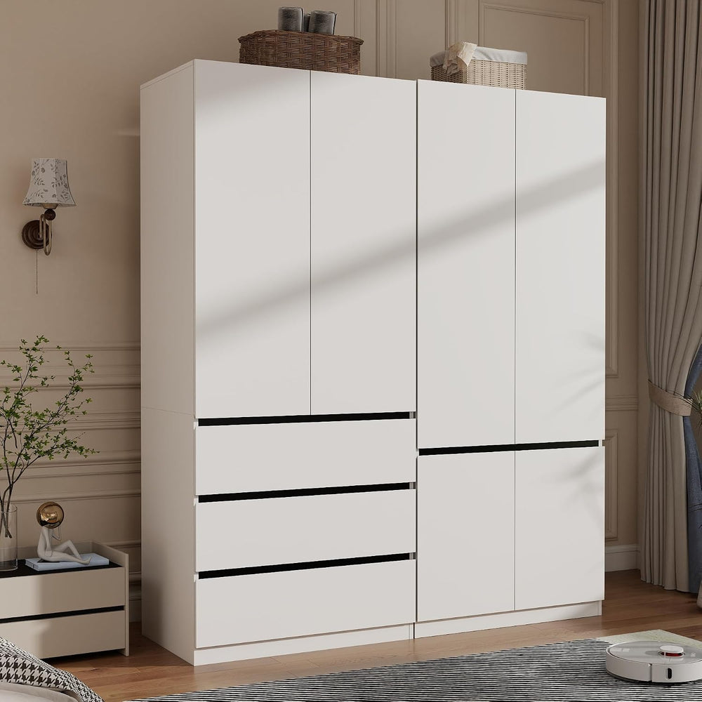 White Armoire Wardrobe Closet with 4 Drawers, 75" Tall x 63" Wide