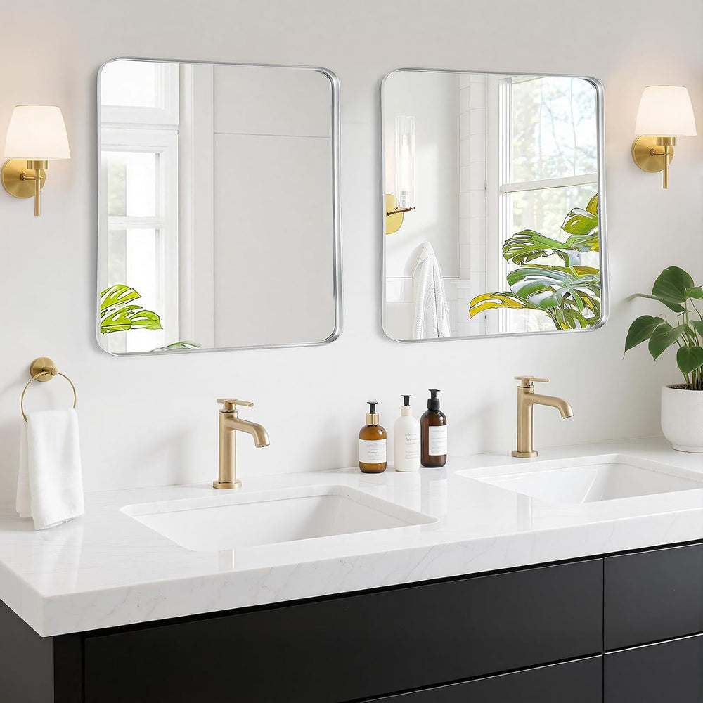 Silver Bathroom Vanity Mirror Over Sink 24x24, Wall Square Mirror, Chrome
