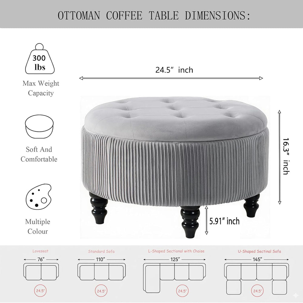 24Inch Round Storage Ottoman Coffee Table for Living Room