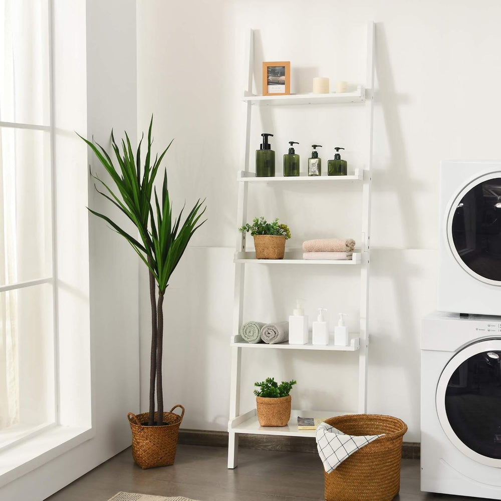 Tangkula 5-Tier Ladder Shelf, Wall-Leaning Bookshelf w/Open Shelves, Plant Fl...