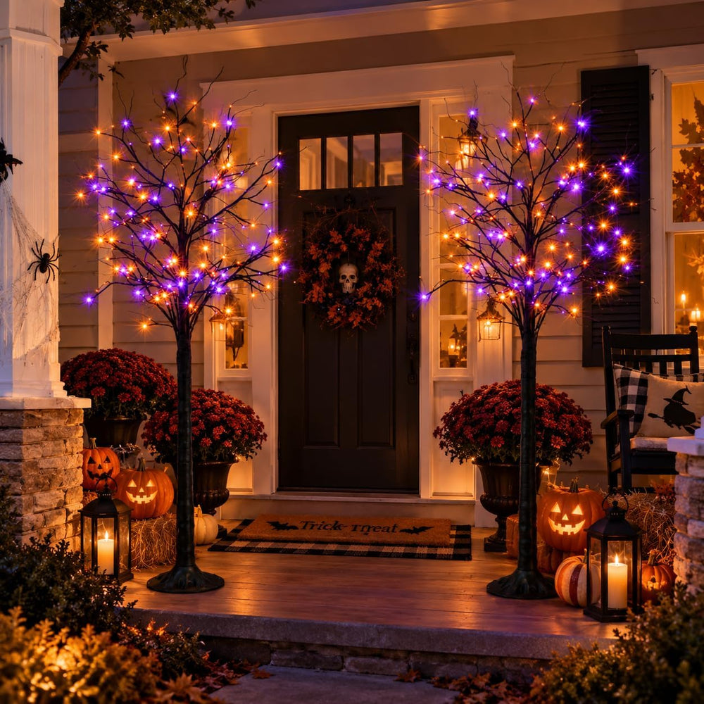 Cofiyard 2 Pack 6FT Halloween Tree with Lights, Total 288 LED Purple & Or...