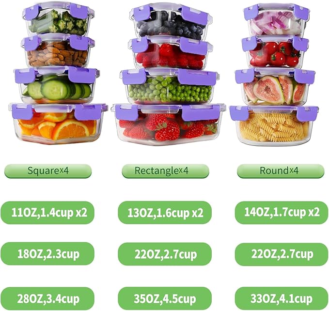 HOMBERKING 24pc Glass Food Storage Containers