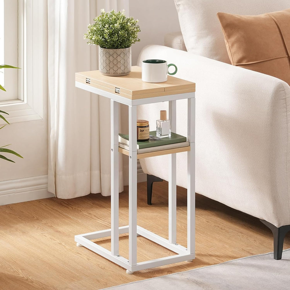 HOOBRO Foldable C Shaped End Table, C Shaped Side Table with Storage Shelf, S...