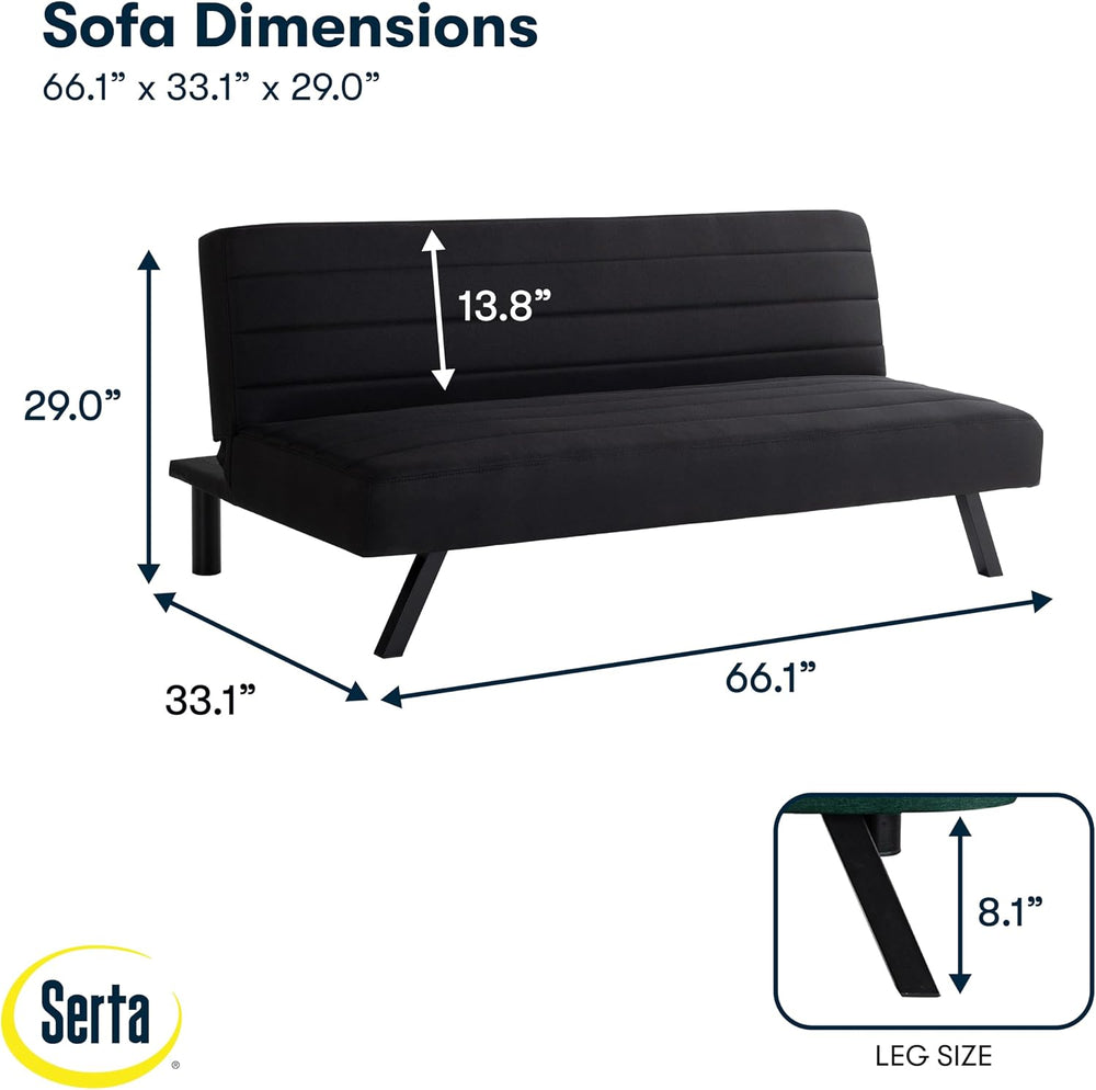 Serta® Damien 66.1” Convertible Futon Sofa, Sofa‑Lounger‑Bed Design, Dreamcoi...