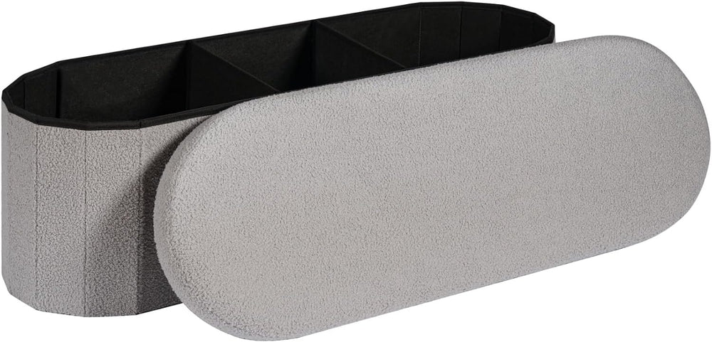 43.3 Inches Foldable Storage Ottoman Bench, Oval Footrest