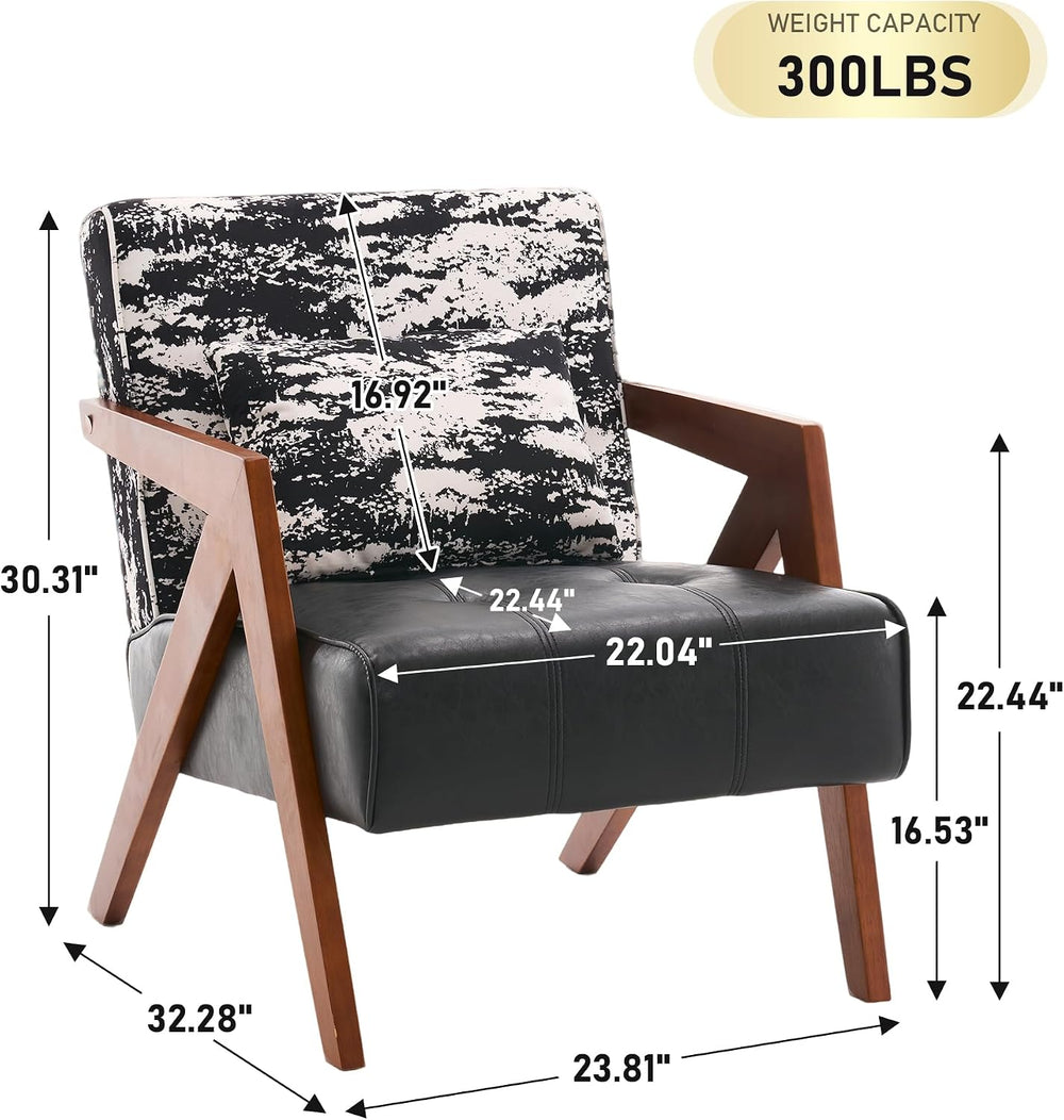 Mid-Century Modern Accent Chair Set of 2 with Solid Wood Frame,Upholstered Le...