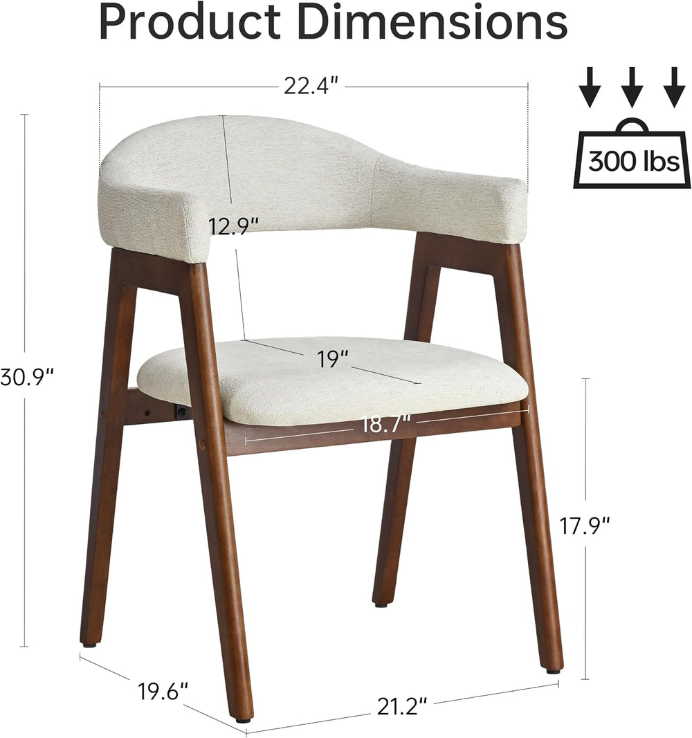 VKNOW Wooden Barrel Dining Chairs Set of 2 with Arms and Curved Back, Beige