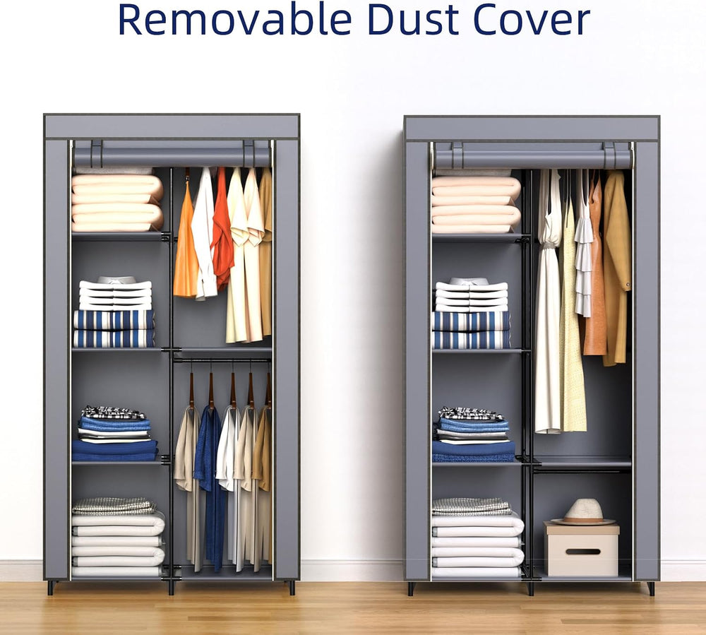 Gray Cover Portable Closet with 6 Shelves & 2 Hanging Rods