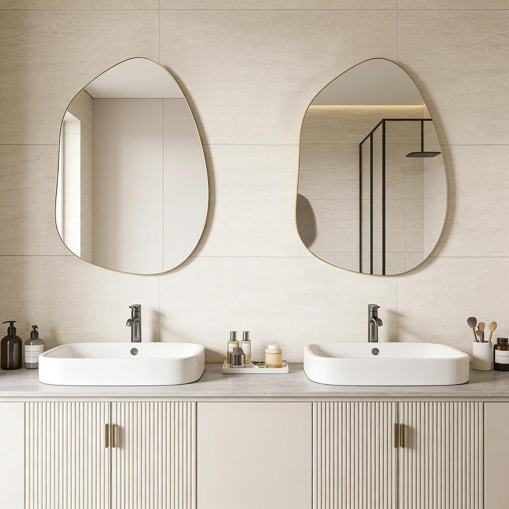 Irregular Asymmetrical Wall Mirror, 28x20 Inch Gold Bathroom Mirror