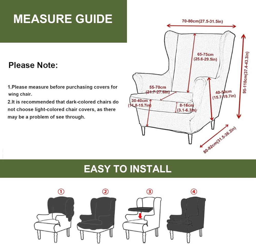 HAOYONG Waterproof Wing Chair Slipcovers Stretch Wingback Chair Covers 3 Piec...