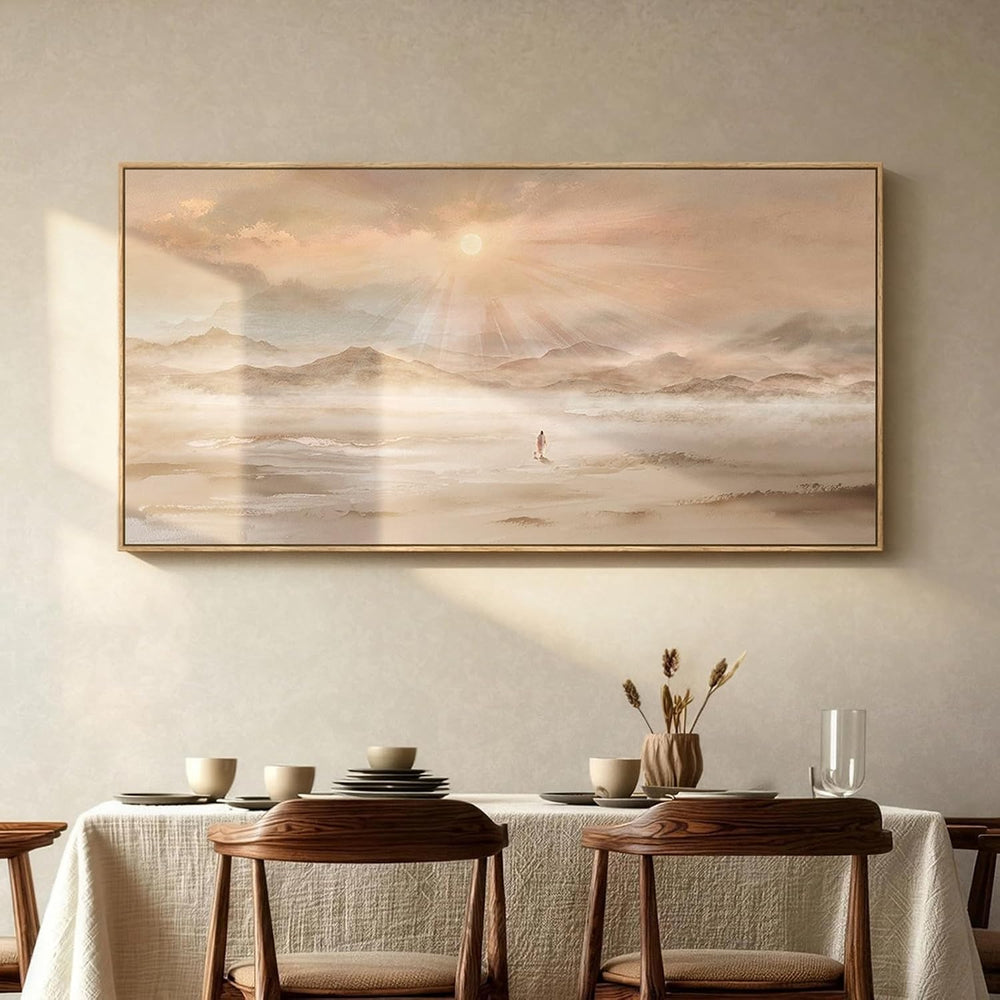 Extra Large Framed Christian Wall Art, Jesus Leaves the 99 Sheep, 28x57 In