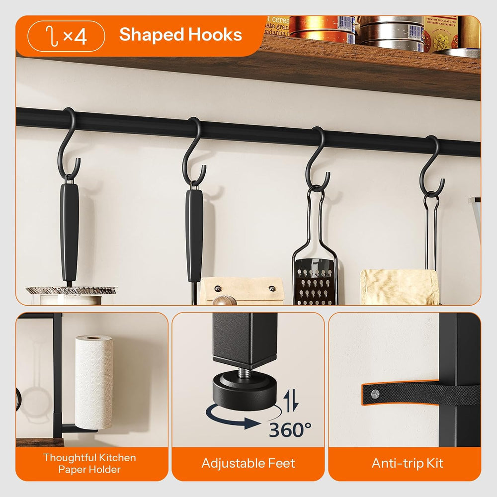 HOOBRO Bakers Rack with 4 AC Power Outlets, 5-Tier Coffee Bar with Wire Baske...