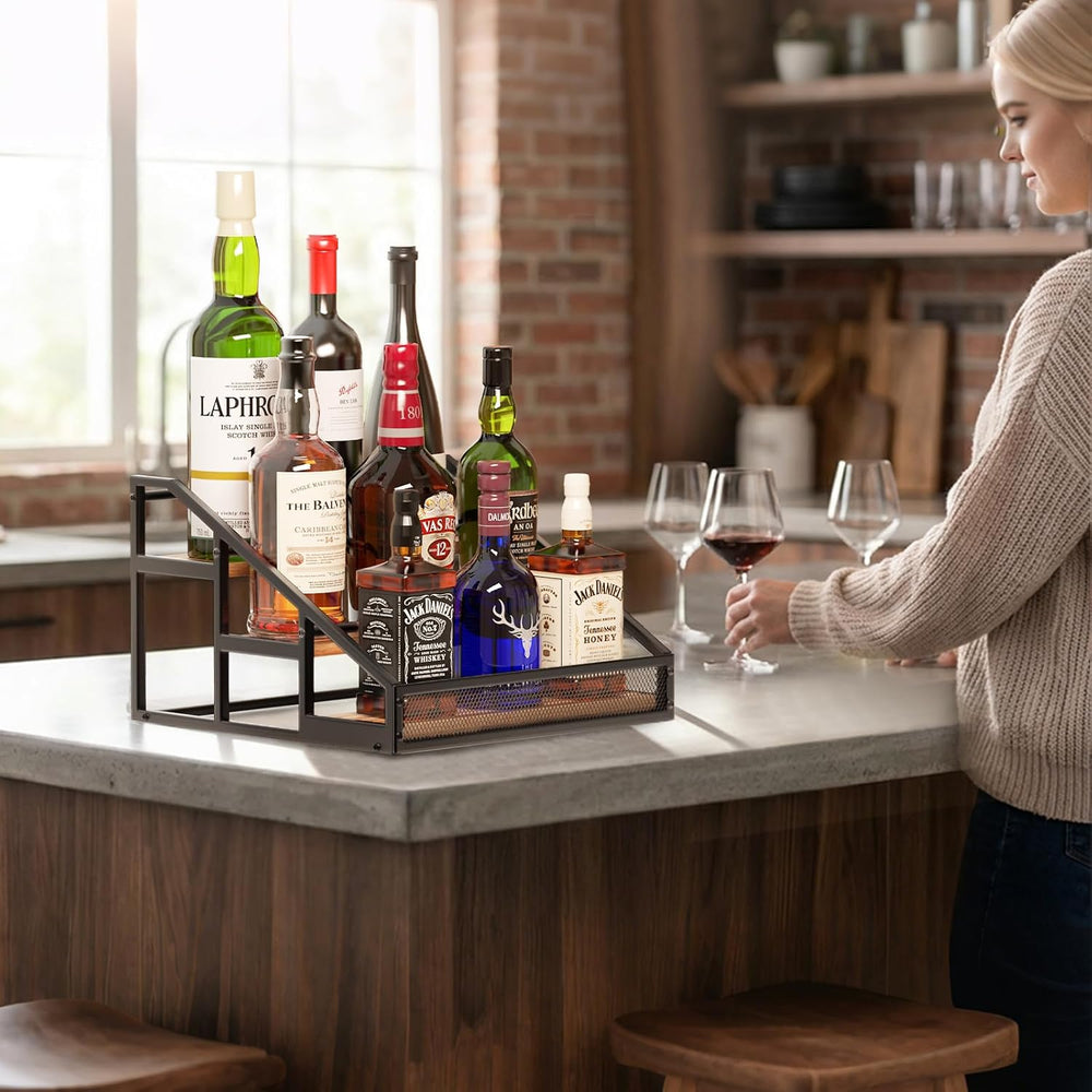 B4Life 3-Tier Liquor Bottle Display Shelf, Countertop Wine Rack, Bar Shelf