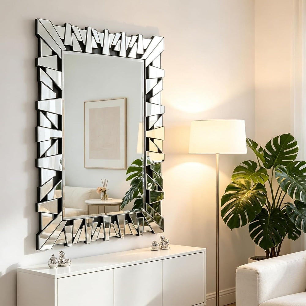 40" x 28" Large Wall Mirror with Glass Frame for Living Room
