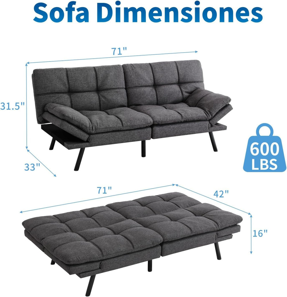 MUUEGM Futon Sofa Bed, 71" Convertible Linen Memory Foam Couch Bed, Mode...