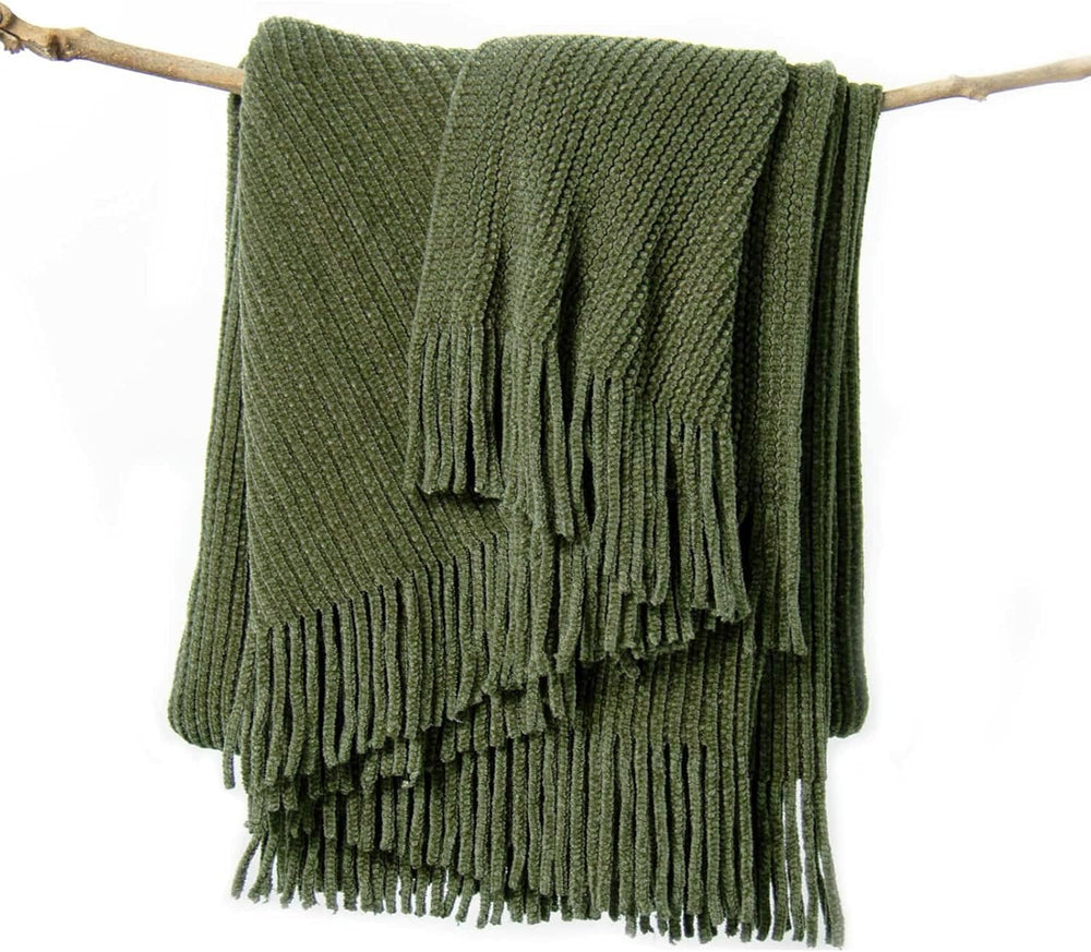 lifein Throw Blanket for Couch, Soft Green Boho Decor Bed Throw,Cozy Knitted ...