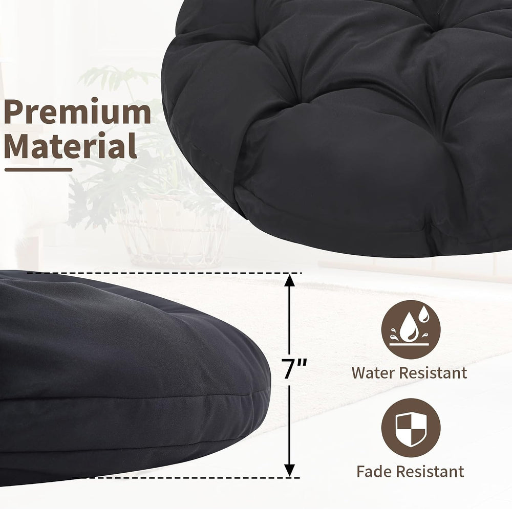KROFEM 40" Ergonomic Wicker Papasan Chair, Grey Frame with Black Cushion